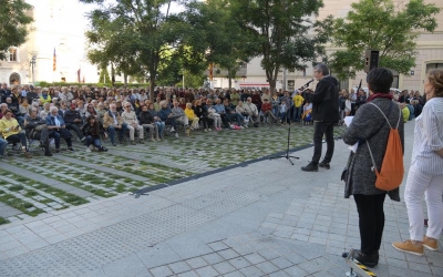 L'actor Jep Barceló, durant la lectura del manifest | Roger Benet